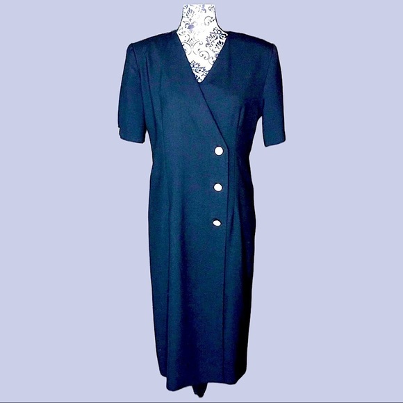 VINTAGE 60s Union Label dress sz M/L ILgwu black VTG faux wrap midi Henry Lee - Picture 11 of 11